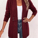 Marlowe™ | Burgund ribstrikket cardigan med taljeklips