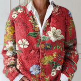 Vintage Blomstret Kunsttryk Knappet Cardigan