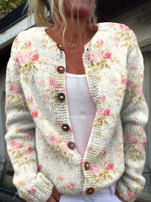 Kerensa™ | Vintage strikcardigan med blomsterprint