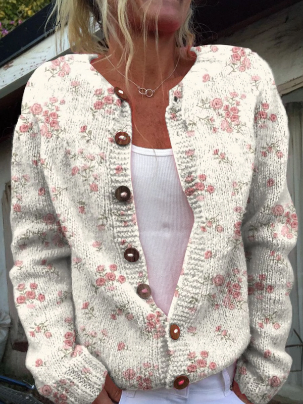 Evanthea™ | Vintage strikcardigan med blomsterprint