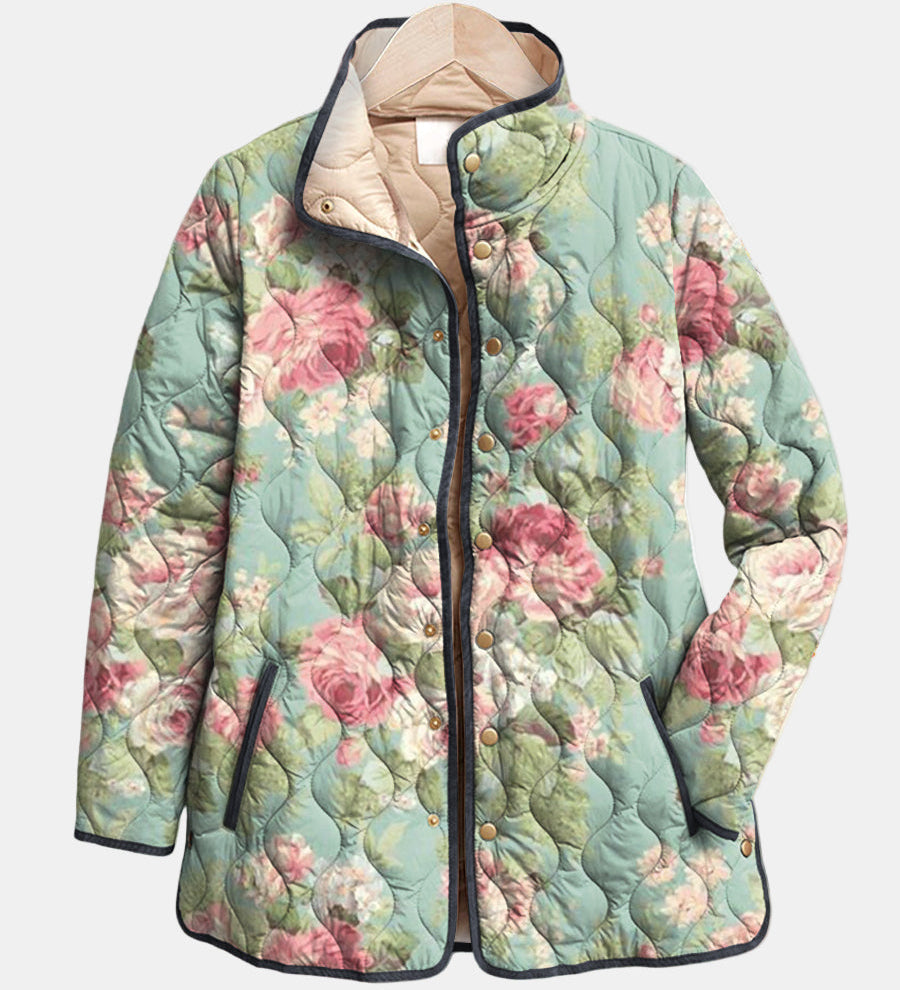 Carys | Retro Floral Patterned Quilted Jacket