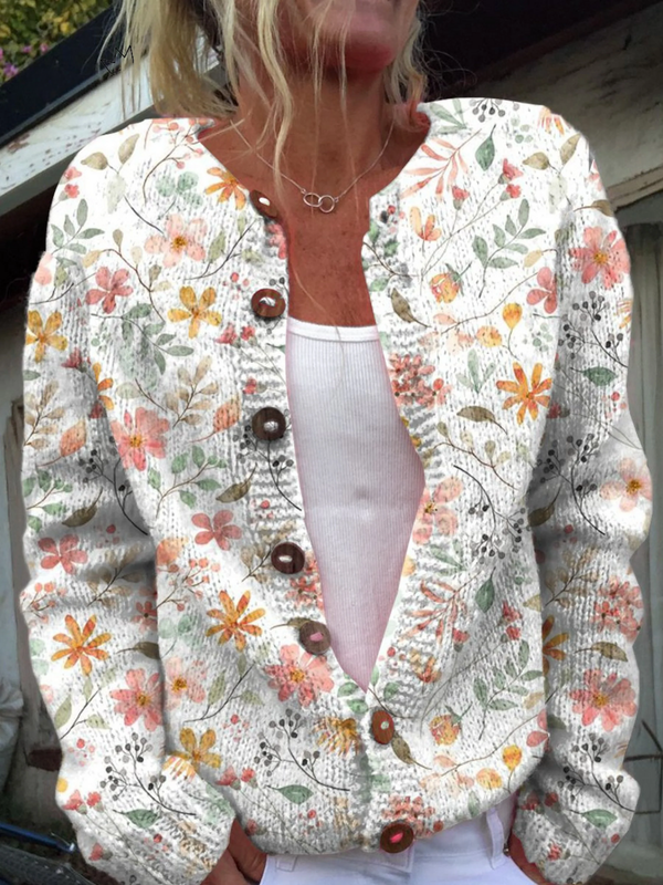 Friske Små Blomster Print Knappet Cardigan