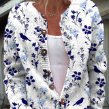 Vynora™ | Vintage cardigan med blomster- og fugleprint og knaplukning