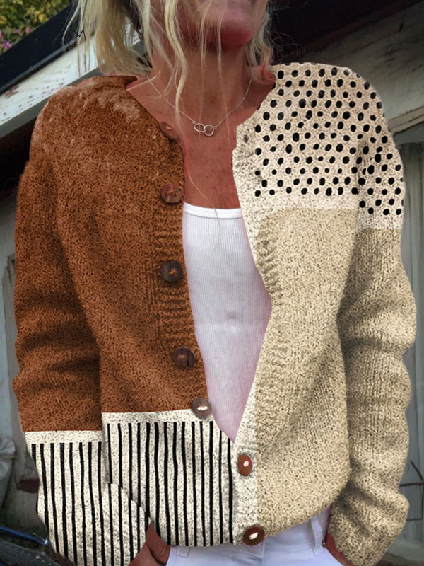 Minimalistisk Abstrakt Prikket Print Knappet Cardigan