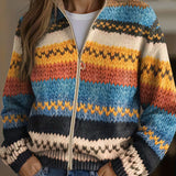 Yseult™ | Flerfarvet zigzag-stribet strik lynlås-cardigan
