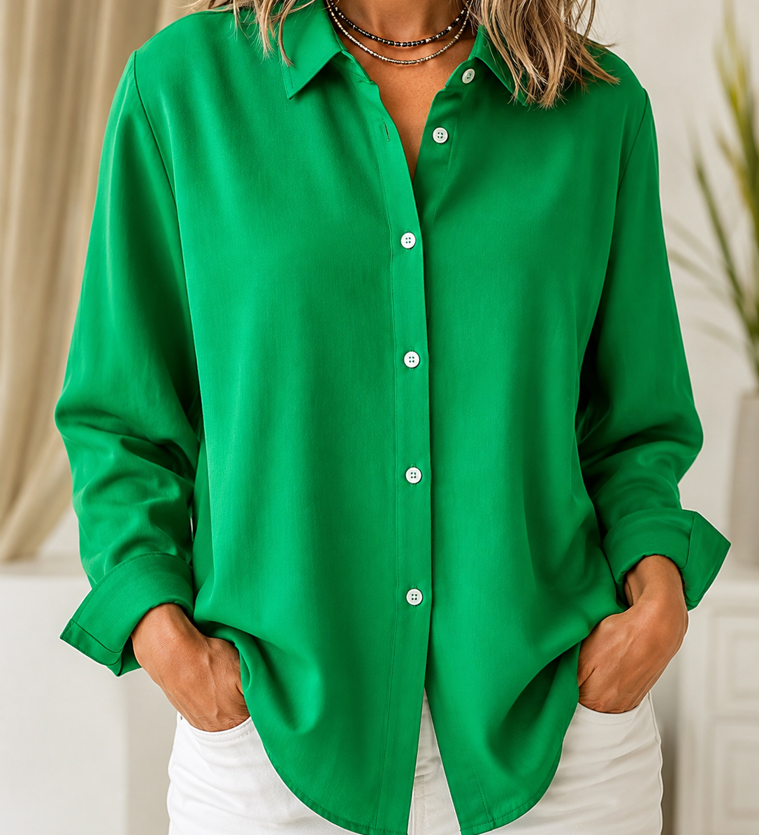 Whitney | Afslappet bluse med knaplukning