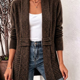 Camille™ | Chokoladebrun ribstrikket cardigan med taljeklips