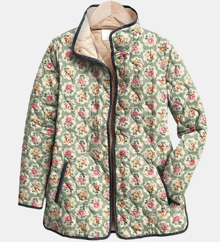 Aveline | Vintage Floral Art Print Quilted Jacket
