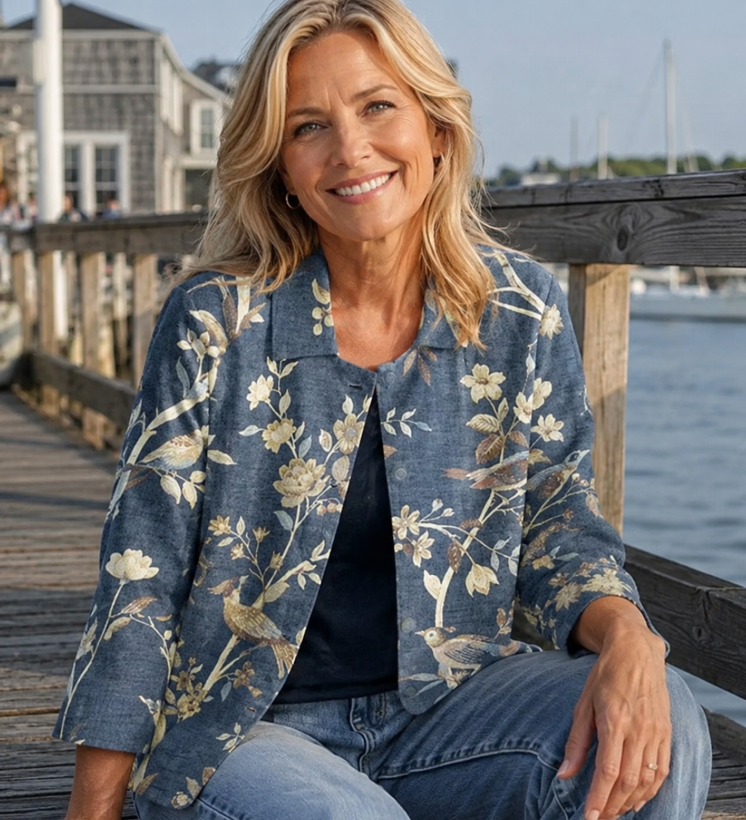 Oriella | Bluse med Fugle og Blomster