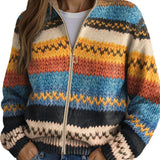 Yseult™ | Flerfarvet zigzag-stribet strik lynlås-cardigan
