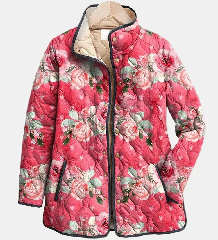 Freya | Charmerende Lyserød Blomstret Quiltet Jakke