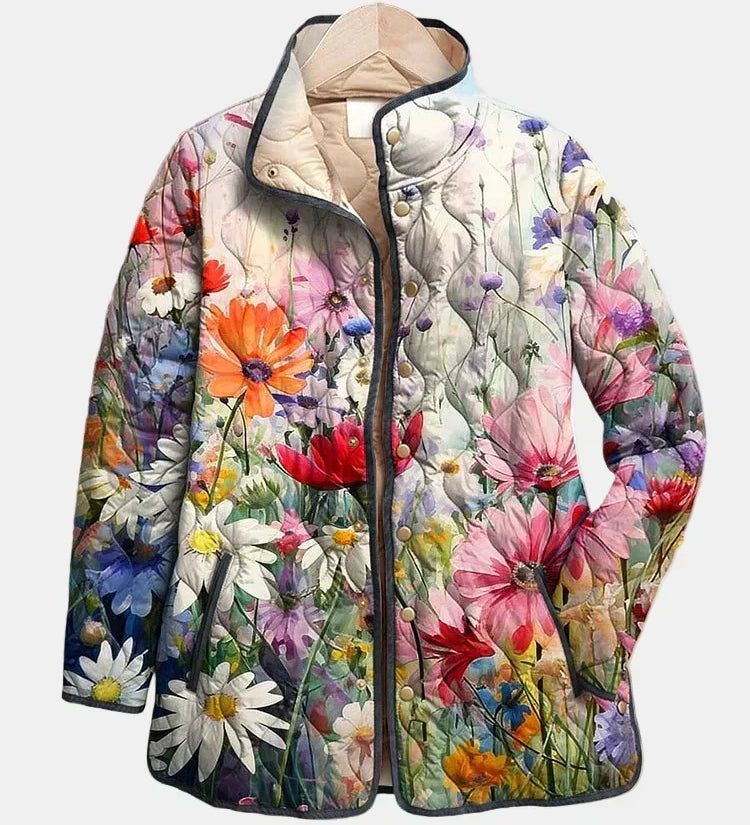 Kaia | Charmerende Vintage Blomsterprint Quiltet Jakke