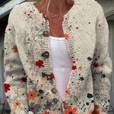 Vintage Blomstret Kunsttryk Knap Cardigan