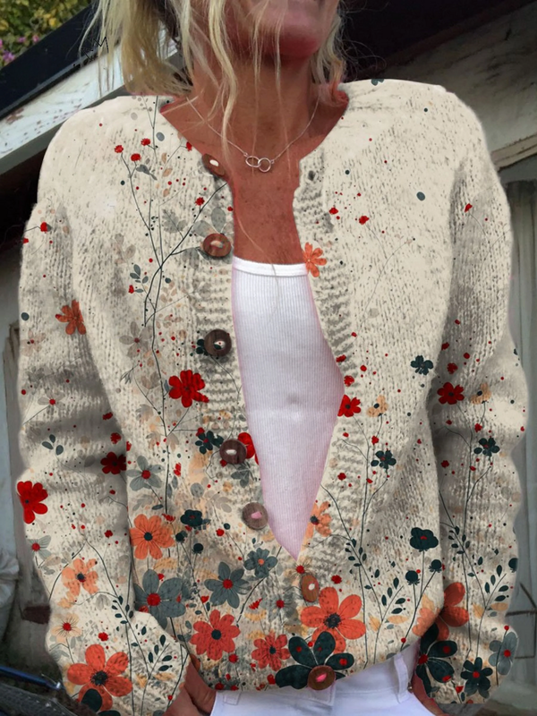 Sabrina™ | Vintage strikcardigan med blomsterprint