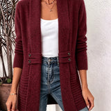 Marlowe™ | Burgund ribstrikket cardigan med taljeklips