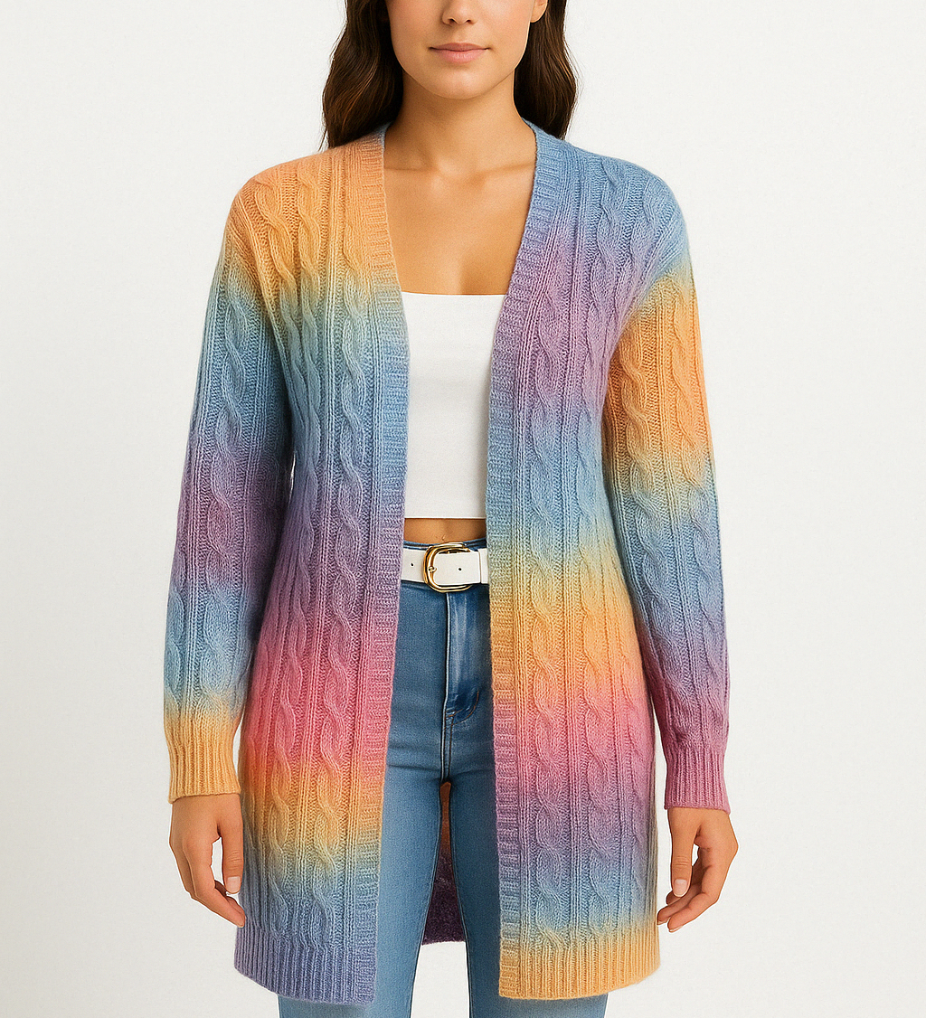 Lang cardigan – Blød strikket cardigan med åben front