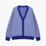 Chevron-cardigan med kontrastknapper