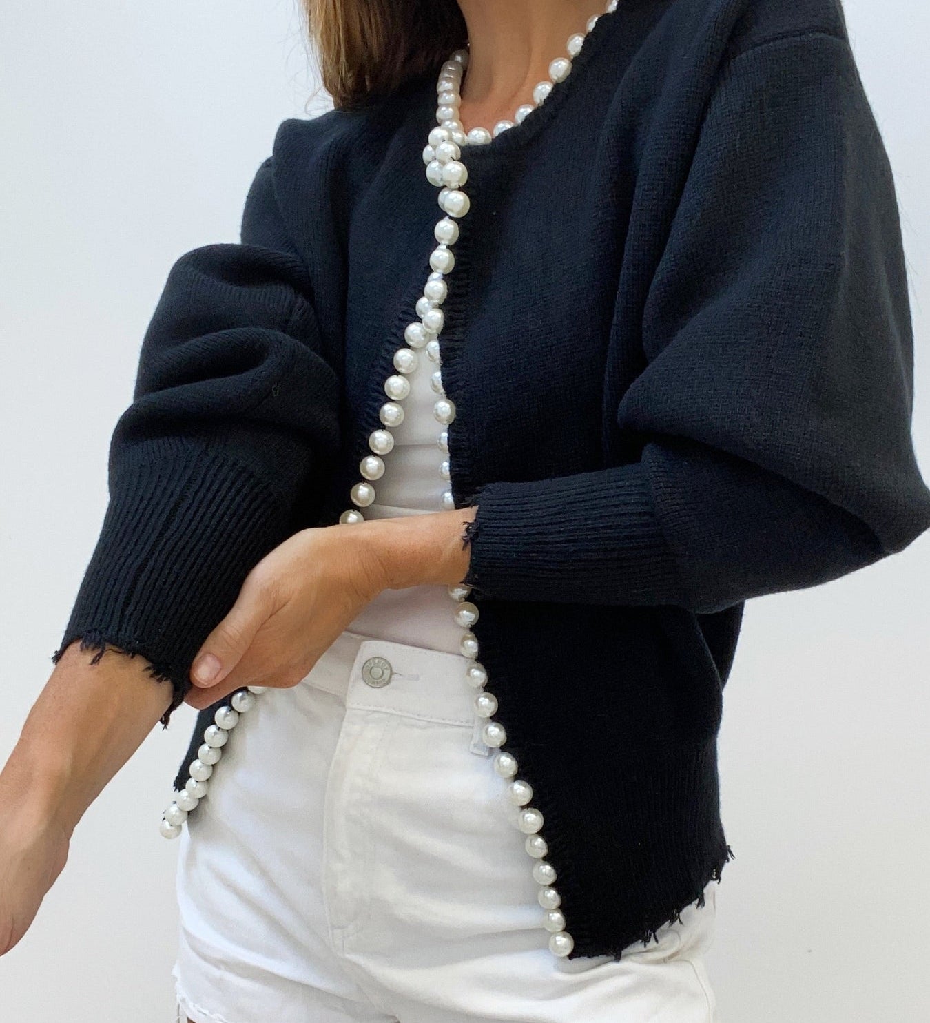 Cardigan med perlekant