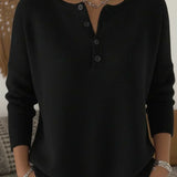 Helena | Striksweater med Henley-knaplukning