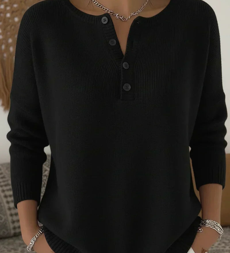 Helena | Striksweater med Henley-knaplukning
