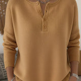 Helena | Striksweater med Henley-knaplukning