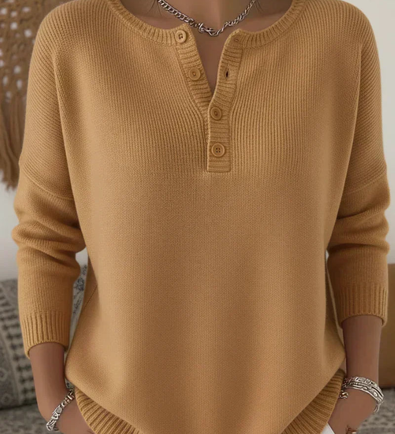 Helena | Striksweater med Henley-knaplukning