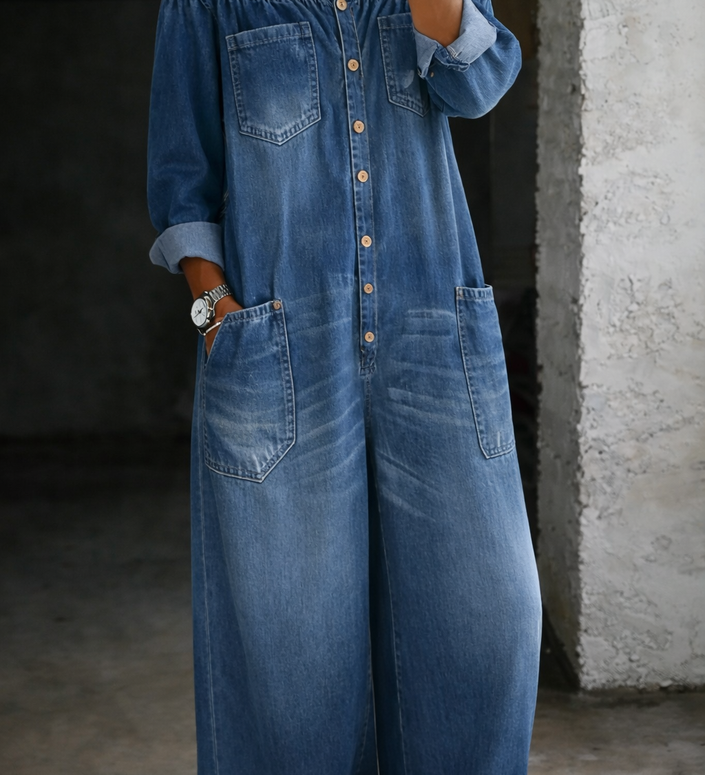 Elsie | Langærmet jumpsuit med bare skuldre