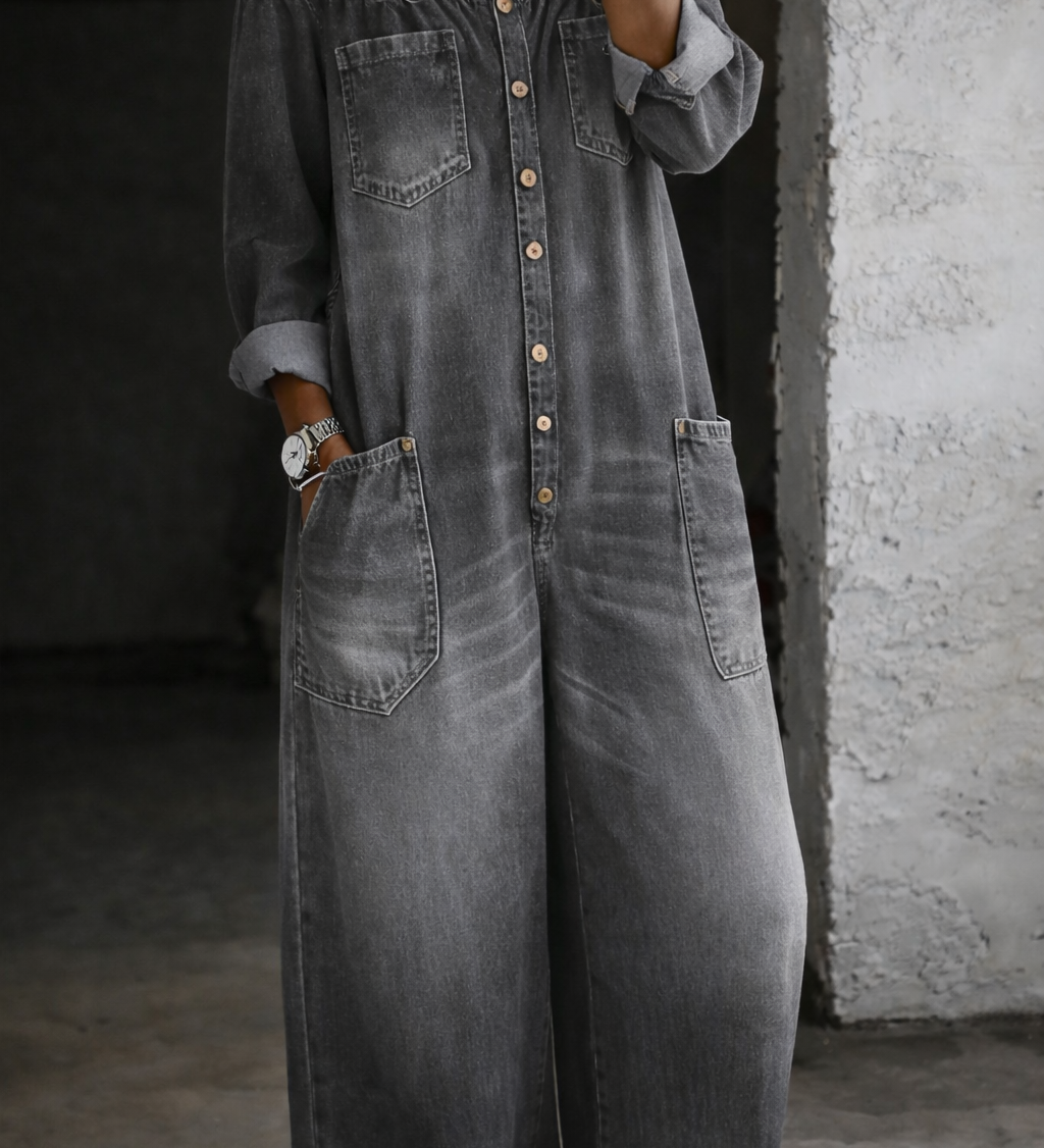 Elsie | Langærmet jumpsuit med bare skuldre
