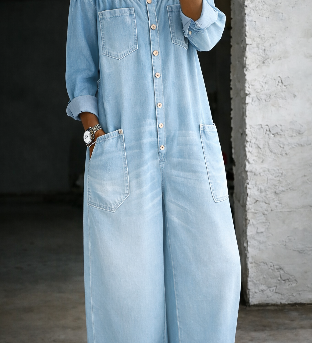 Elsie | Langærmet jumpsuit med bare skuldre
