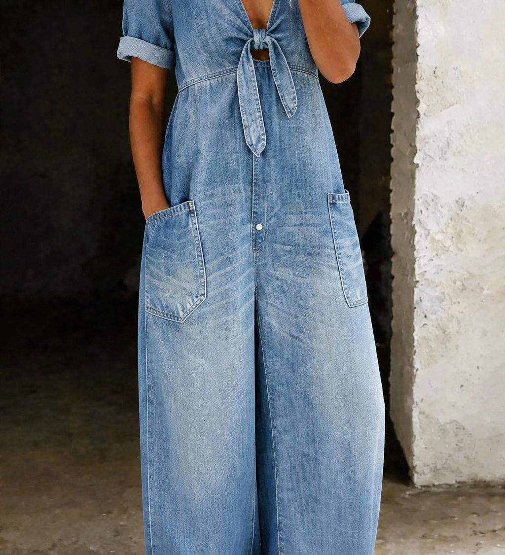 Freya | Jumpsuit med korte ærmer og V-udskæring