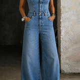 Evie | Strapless Denim Dungarees