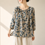 Elise Blomstret Bomuld-Lin Top