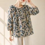 Elise Blomstret Bomuld-Lin Top