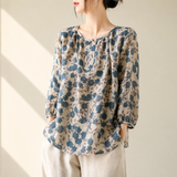 Elise Blomstret Bomuld-Lin Top