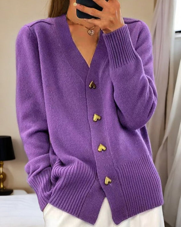 V-hals cardigan – Blød strik med knapper