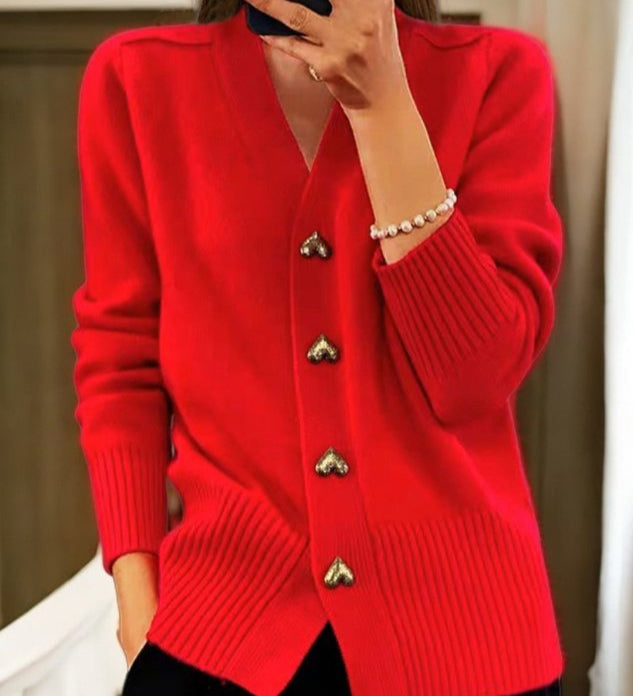 V-hals cardigan – Blød strik med knapper