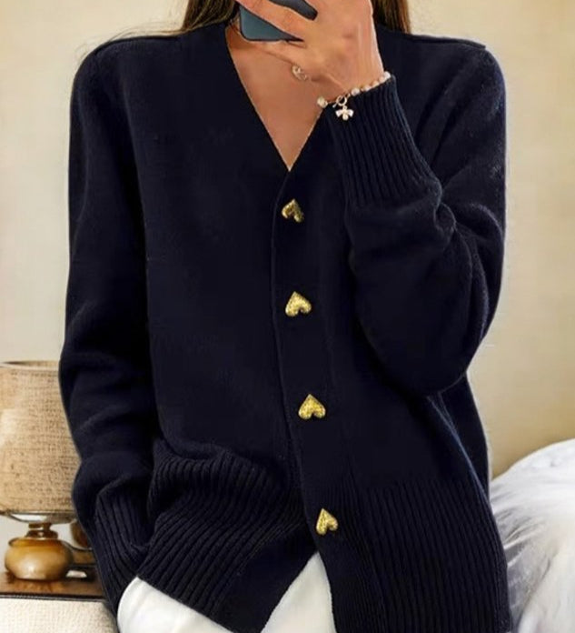 V-hals cardigan – Blød strik med knapper