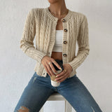 Kort kabelstrikket cardigan – Striktrøje med knapper