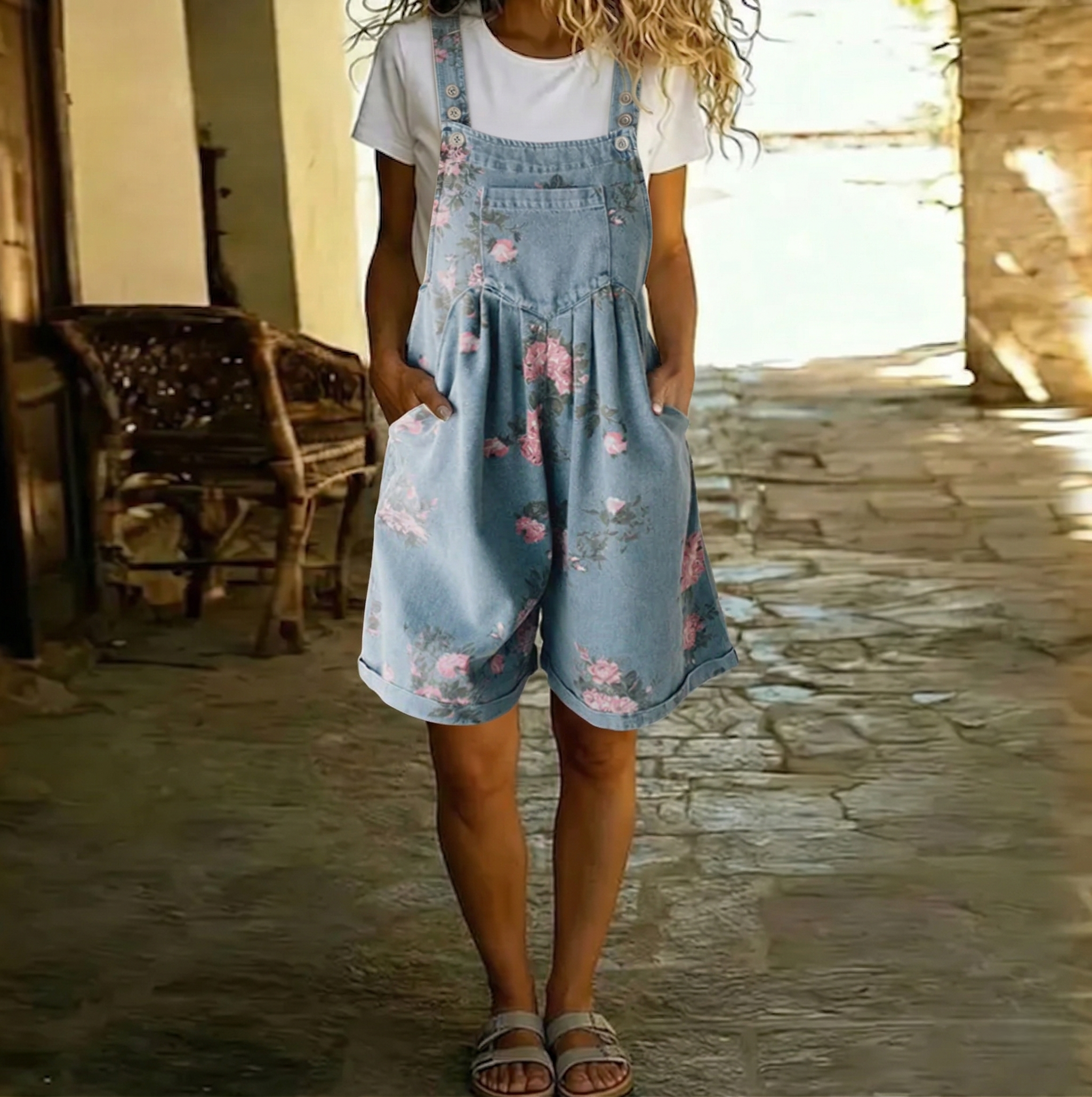 Lucy | Jumpsuit i denim med blomstermønster