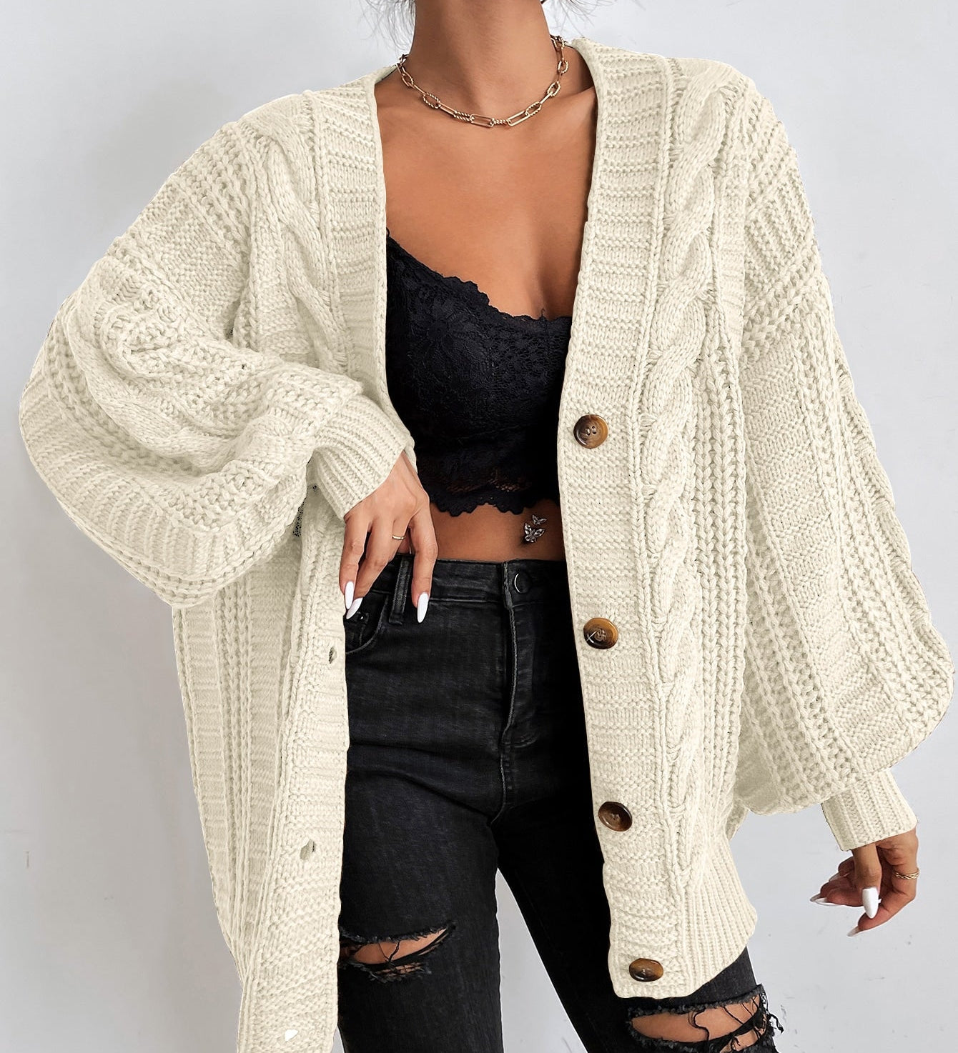Oversized kabelstrikket cardigan