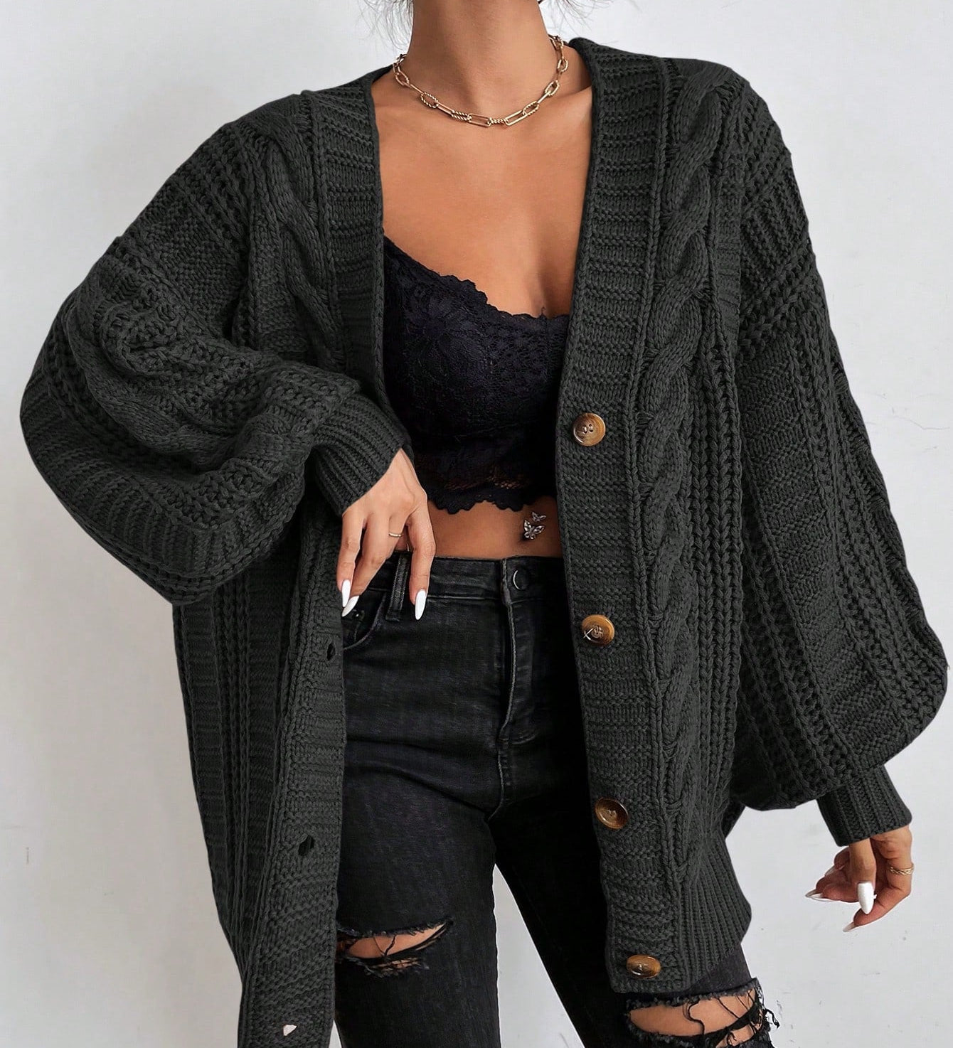 Oversized kabelstrikket cardigan