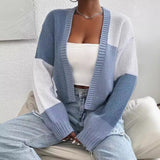 Kort colorblock-cardigan – Strikket cardigan med knapper