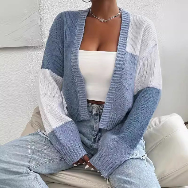Kort colorblock-cardigan – Strikket cardigan med knapper