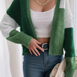 Kort colorblock-cardigan – Strikket cardigan med knapper