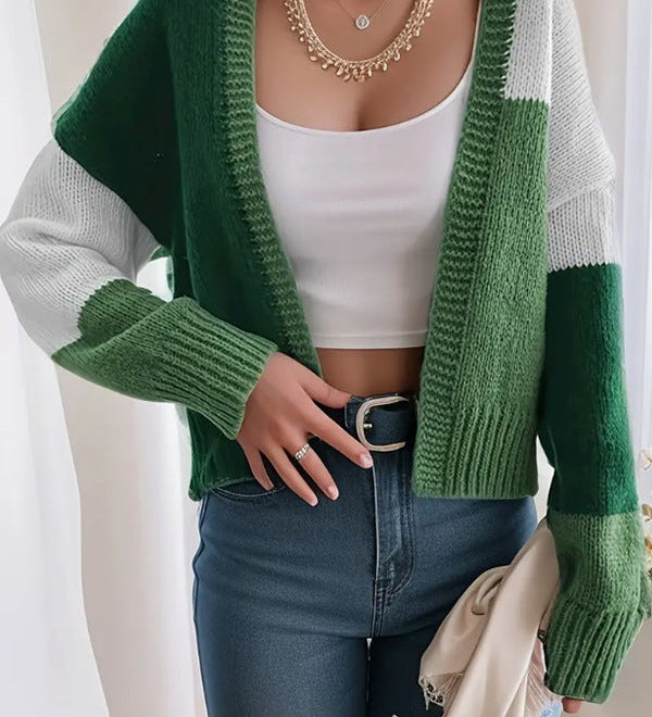 Kort colorblock-cardigan – Strikket cardigan med knapper