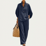 Maribel™ | Linned Batwing Ærme Sæt og Bredbenede Bukser