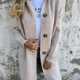 Lang strikket cardigan til kvinder med knapper