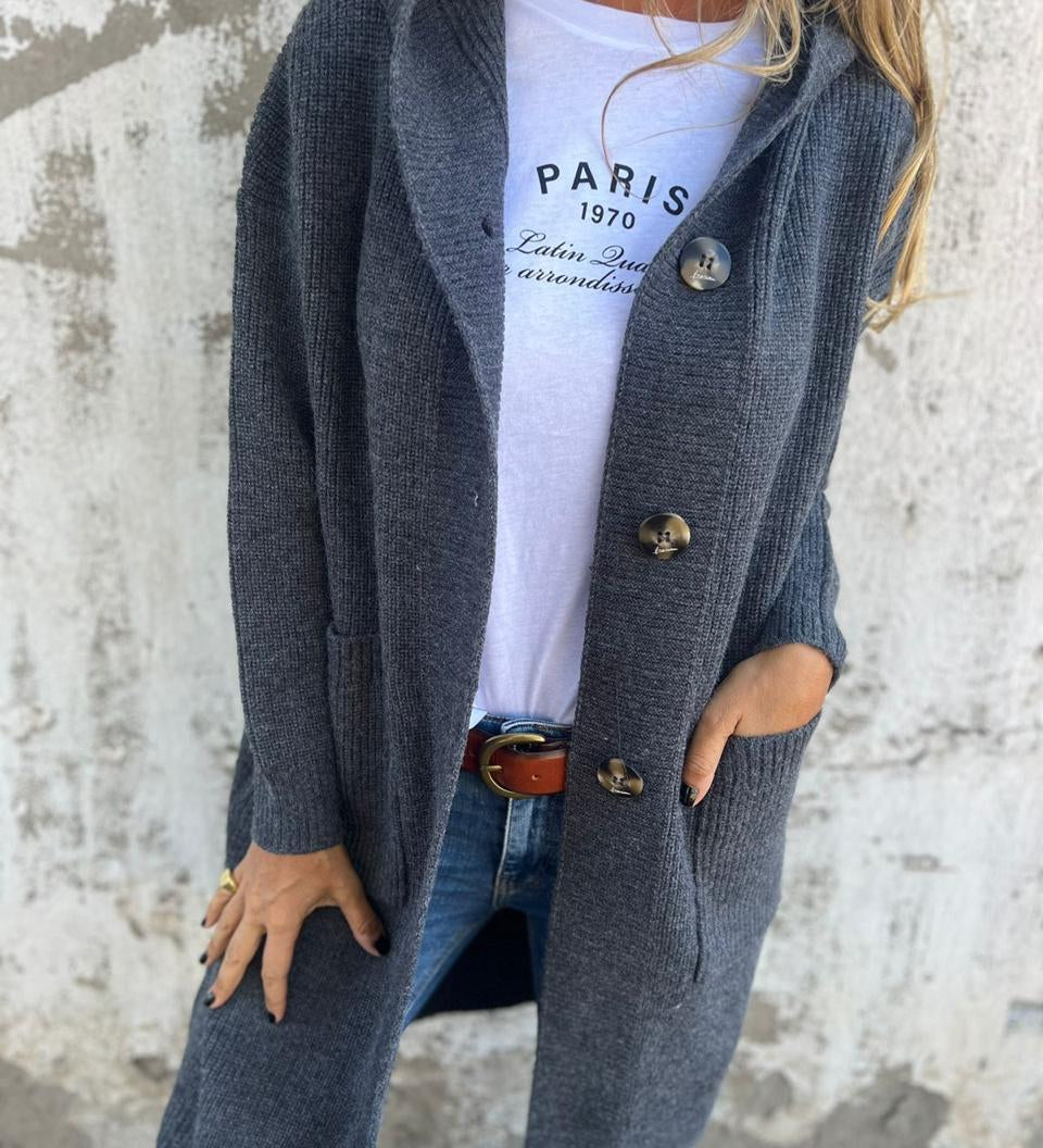 Lang strikket cardigan til kvinder med knapper