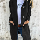 Lang strikket cardigan til kvinder med knapper