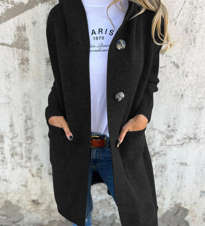 Lang strikket cardigan til kvinder med knapper